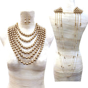 Gold Pearl and Back Drape Necklace Set