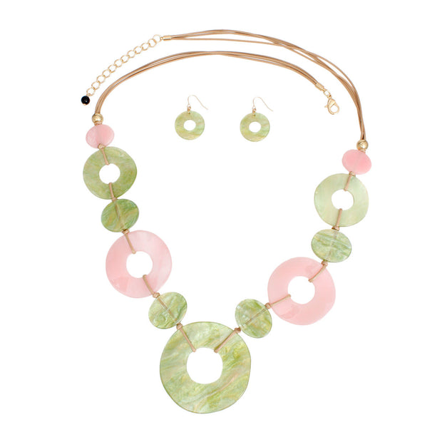 AKA Necklace Pink Green Ring Long Set for Women