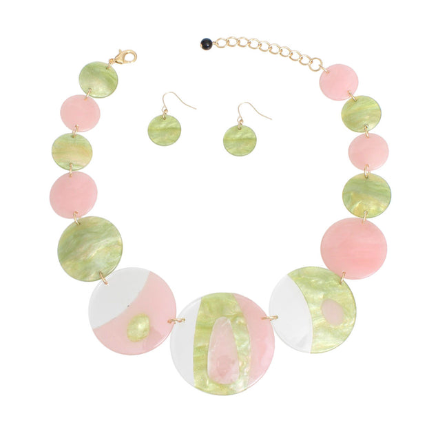 AKA Necklace Pink Green Disc Collar for Women