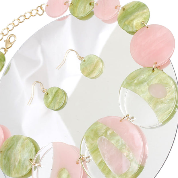 AKA Necklace Pink Green Disc Collar for Women
