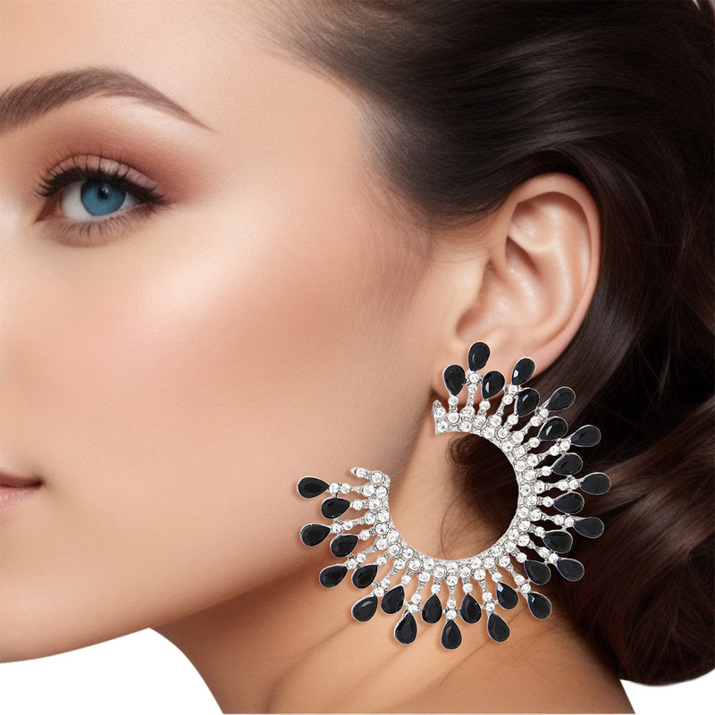 Stud Medium Black C Shape Stone Earrings for Women