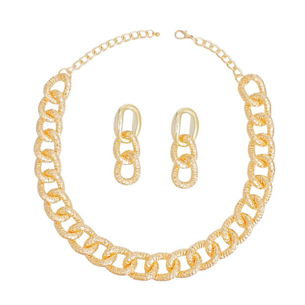 Chain Necklace Gold Diamond Cut Link Set for Women
