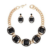 Crystal Necklace Black Linked Set for Women