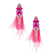 Tassel Fuchsia Feather Glass Earrings for Women
