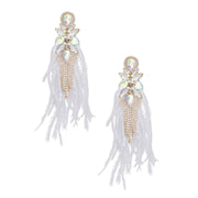 Tassel White Feather Glass Earrings for Women