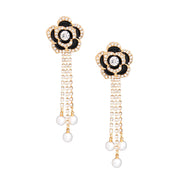 Drop Black Rose Pave Fringe Gold Earrings Women