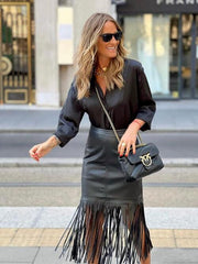 Shop Our Elegant Fringe Hem Black Skirt - High Waist | EJIJI Boutique
