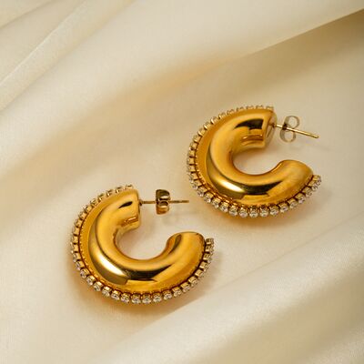 Golden Glow Zircon C-Hoop Earrings - Stainless steel hoops with 18K gold plating and zircon stones