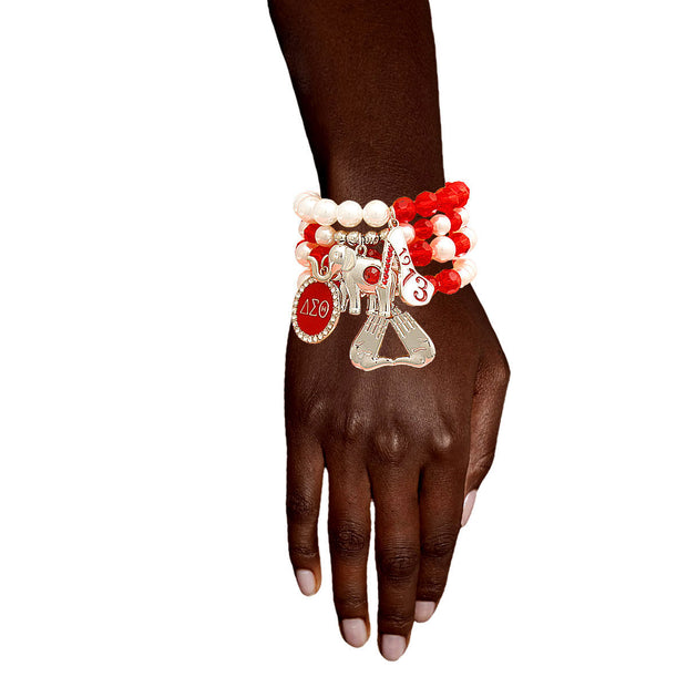 Sorority Inspired  Red White Bead Bracelets
