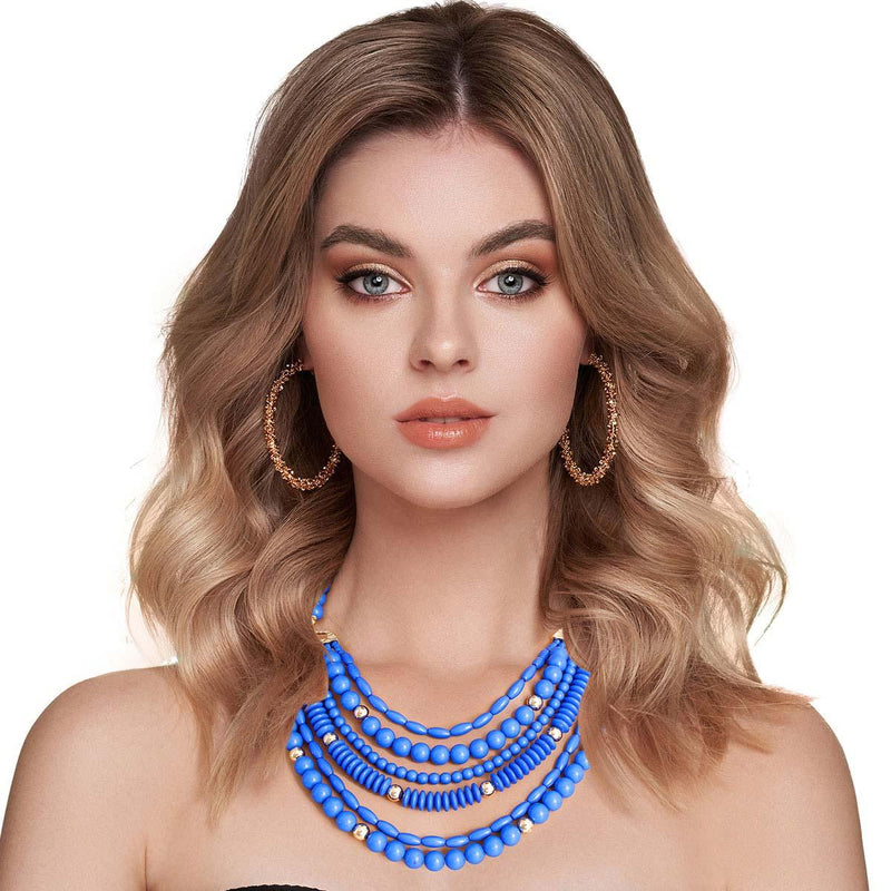 6 Layer Blue Bead Necklace EJIJI Boutique