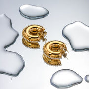 Golden Glow Zircon C-Hoop Earrings - Stainless steel hoops with 18K gold plating and zircon stones