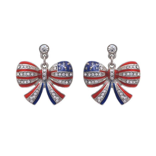 American Flag Ribbon Metal Earrings