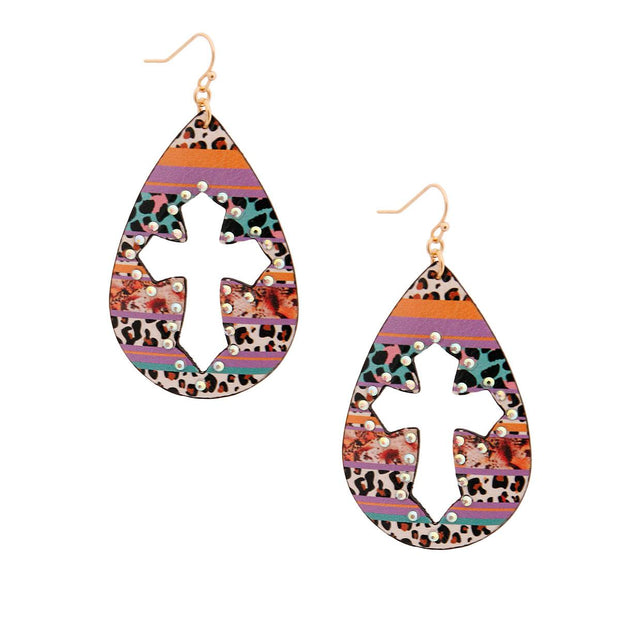 Animal Print Cross - Multicolor Drop Earrings – EJIJI Boutique
