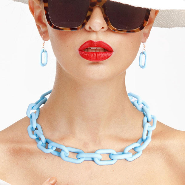 Aqua Dream Chain Link Necklace Set | Blue Necklace Set EJIJI Boutique
