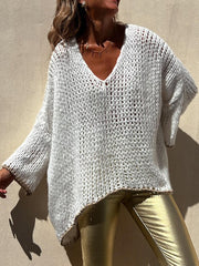 Contrast V-Neck Long Sleeve Sweater