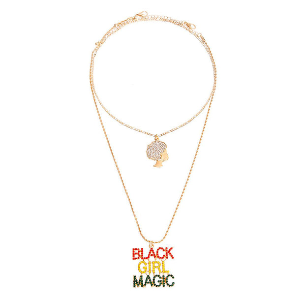 Multi Color Double Chain Black Girl Magic Necklace