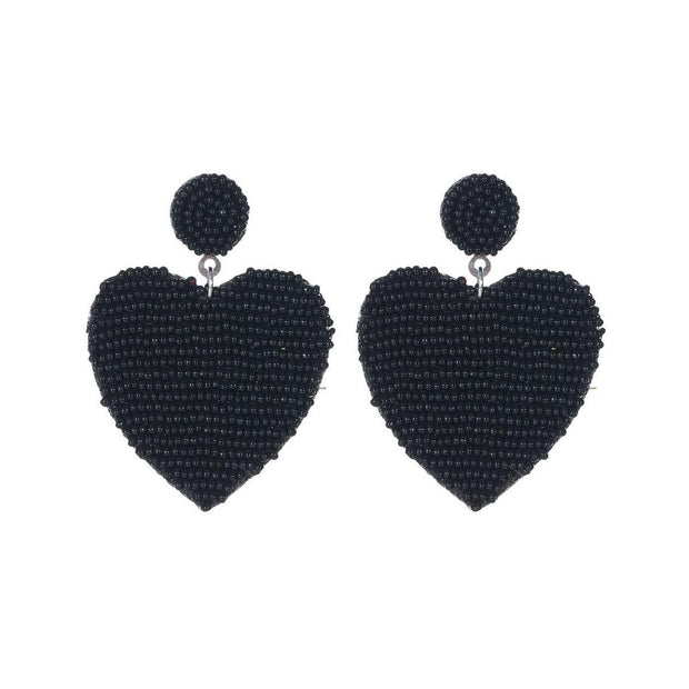 Black Sead Bead Heart Earrings
