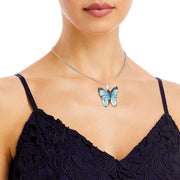 Blue Dipped Real Leaf Butterfly Necklace