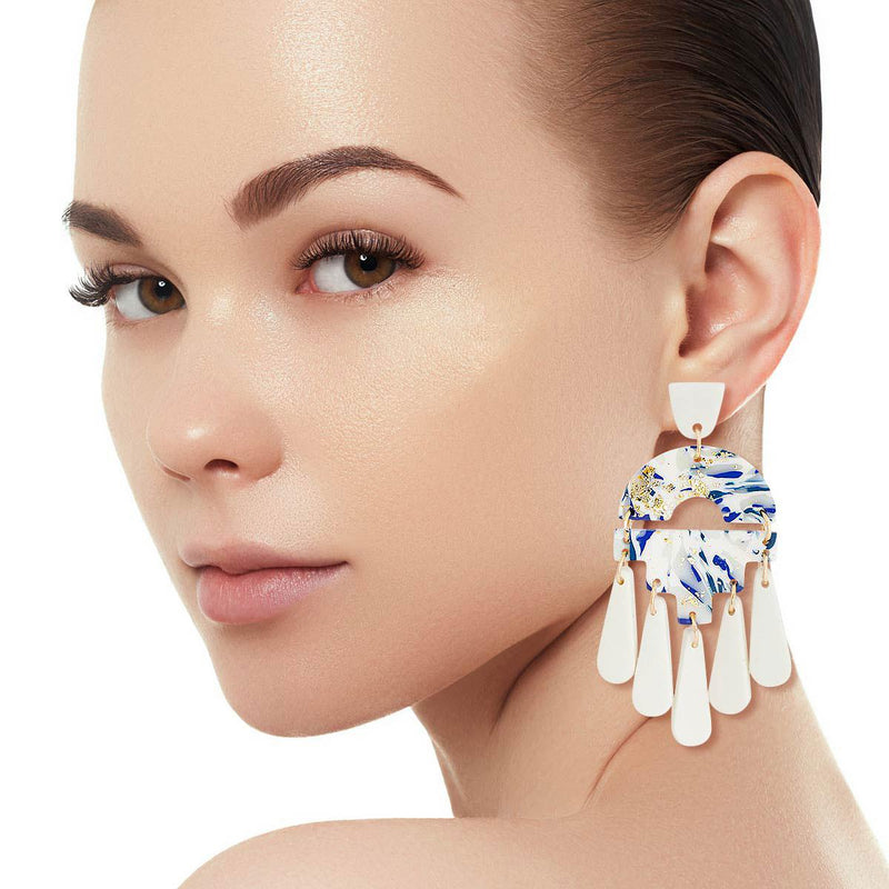 Blue Marbled Clay Teardrop Earrings