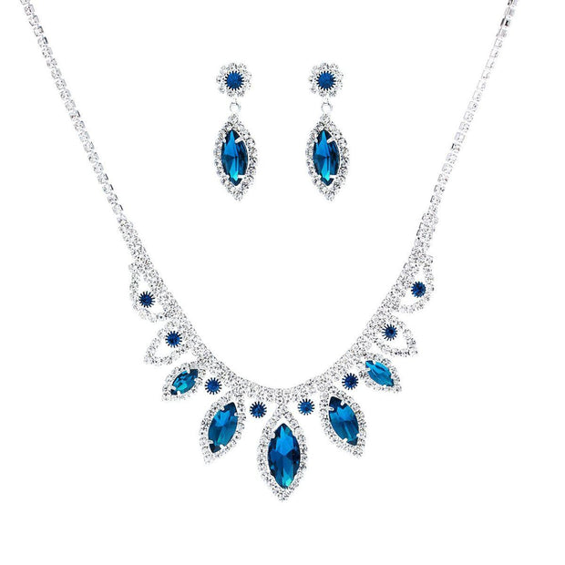 Blue Marquise Crystal Silver Set
