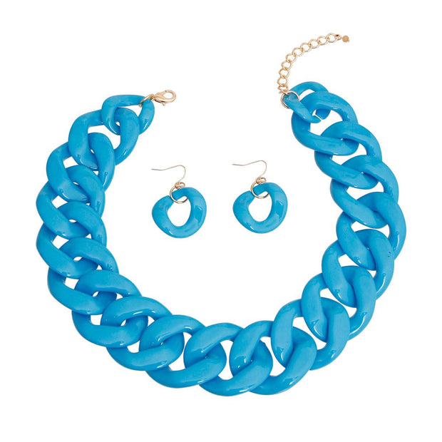 Bright Blue Link Necklace Set