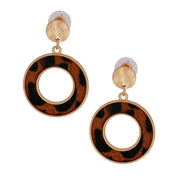 Brown Fur - Leopard Earrings The luxurious brown leopard fur is offset by the gold metal studs, making these earrings the perfect mix of glam and wildness. Gold Metal Round Stud Earrings Featuring Brown Leopard Fur Ring Drop Detail. Free shipping on orders over $50