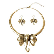 Burnished Gold Burnished Metal Elephant Necklace Set