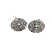 Burnished Silver Engraved Round Earrings