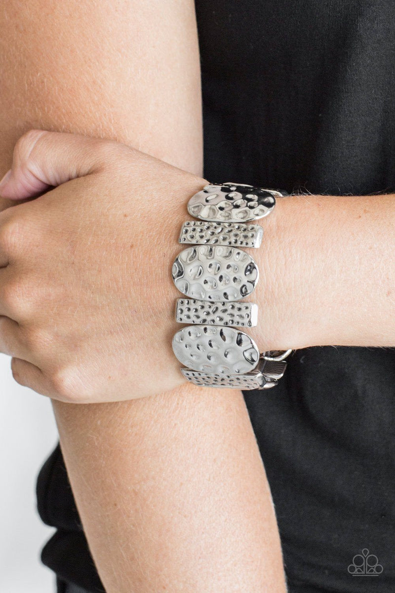 Silver Paparazzi Bracelet - Tribal-inspired design with hammered details. EJIJI Boutique