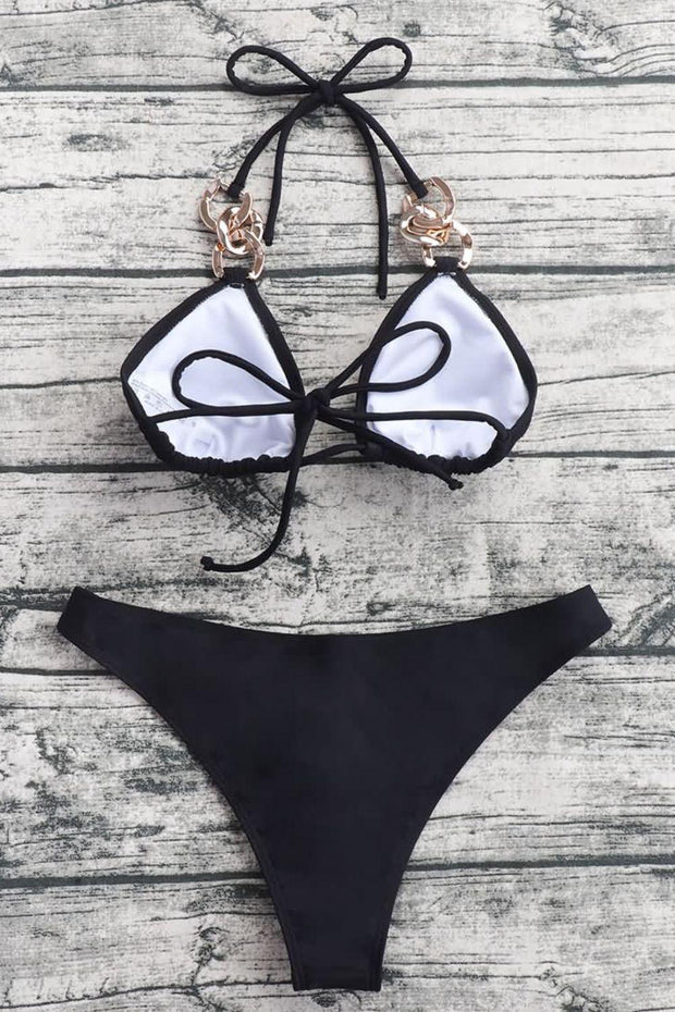 Chain Detail Tied Halter Neck Bikini Set - EJIJI Boutique