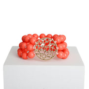 Coral Glass Bead Round Gold Bracelet