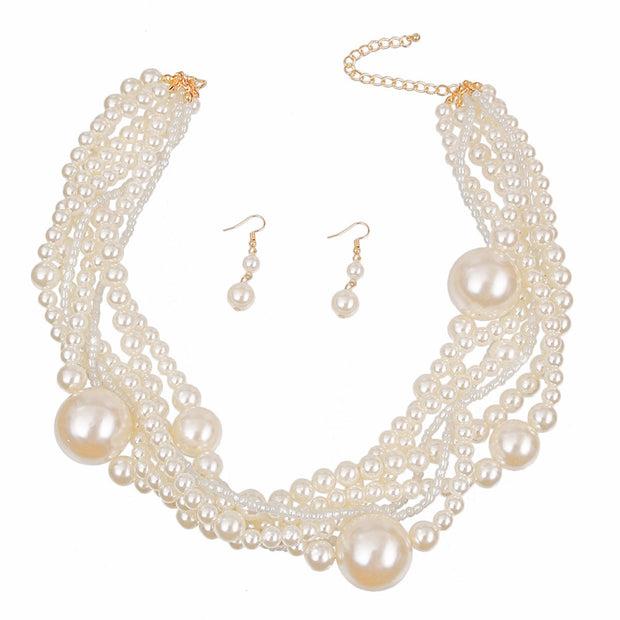 Cream Pearl Twisted Necklace Set