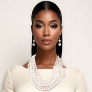 Blossom Elegance: Cream Flower Pearl Necklace Set