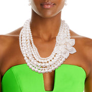 Elegant White Pearl Flower Necklace Set | Exquisite Jewelry Collection
