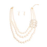 Timeless Opulence: Cream Pearl Layered Necklace Set with Crystal Infinity Ring