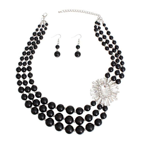 Pearl Necklace Black Vintage Stone Set for Women