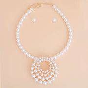 Pearl Necklace Cream Round Pendant Set for Women
