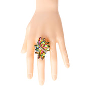 Pink and Green - Multi Color Ring Stretch Ring Featuring Pink and Green Multi Marquise Crystal Cluster Design. Shop now, Pay Later - 4 interest-Free payments with #Sezzle  Free Shipping on orders OVER $50. Gift Cards Available, Buy 10 items, Get 11th Free - EVERYDAY 