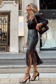 Shop Our Elegant Fringe Hem Black Skirt - High Waist | EJIJI Boutique