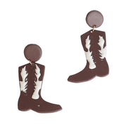 Dark Brown and White Clay Boots Earrings
