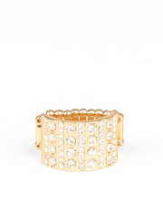 Gold Paparazzi Rhinestone Ring - Shimmering white rhinestones on a thick gold band. EJIJI Boutique