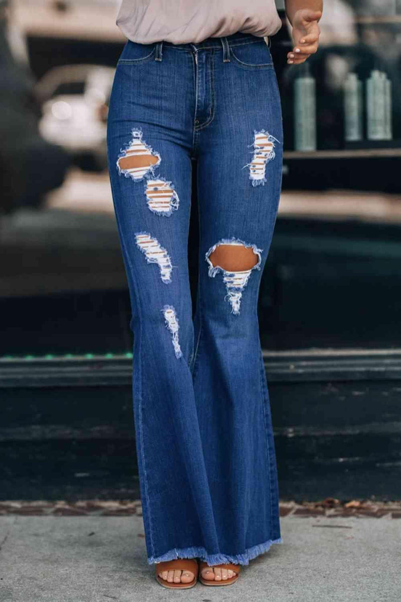 Distressed Raw Hem Flare Jeans - EJIJI Boutique