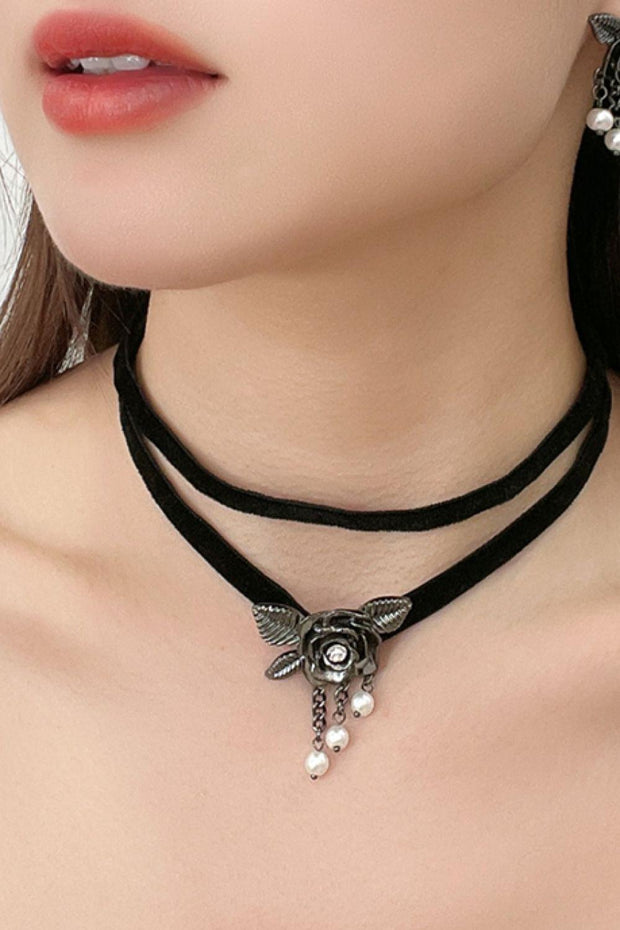 Double-Layered Floral Choker Black Necklace - EJIJI Boutique