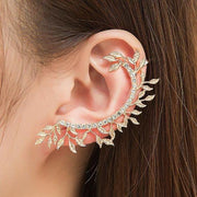Fashion Leaf Rhinestone White Earring Crawler, Ear climber, Silver Ear Cuff Earrings EJIJI Boutique 