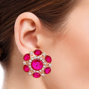 Fuschia Crystal Statement Earrings - Circle Stud Earrings