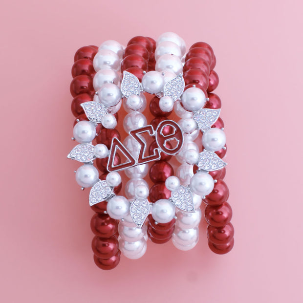 Delta Sigma Theta Sorority - Red White Pearl 
Beaded Bracelet 