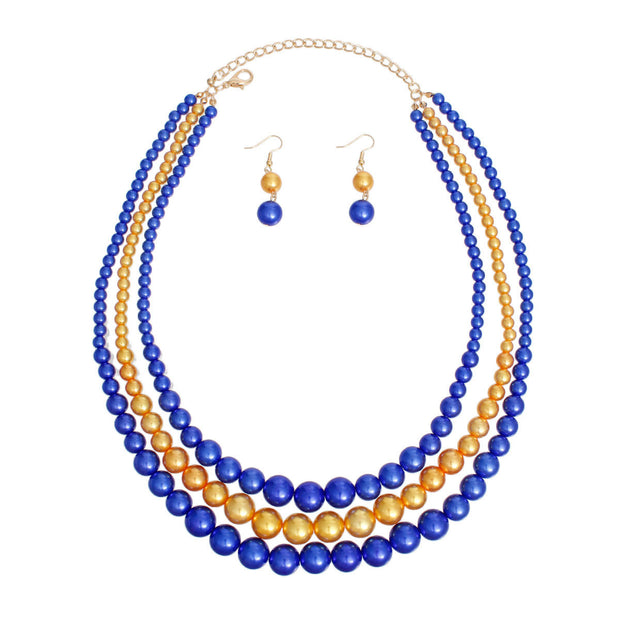 Pearl Necklace Blue Gold 3 Strand for Women