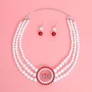 Pearl Necklace Red White Delta Set for Women