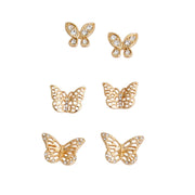 Gold 3 Pcs Butterfly Stud Set