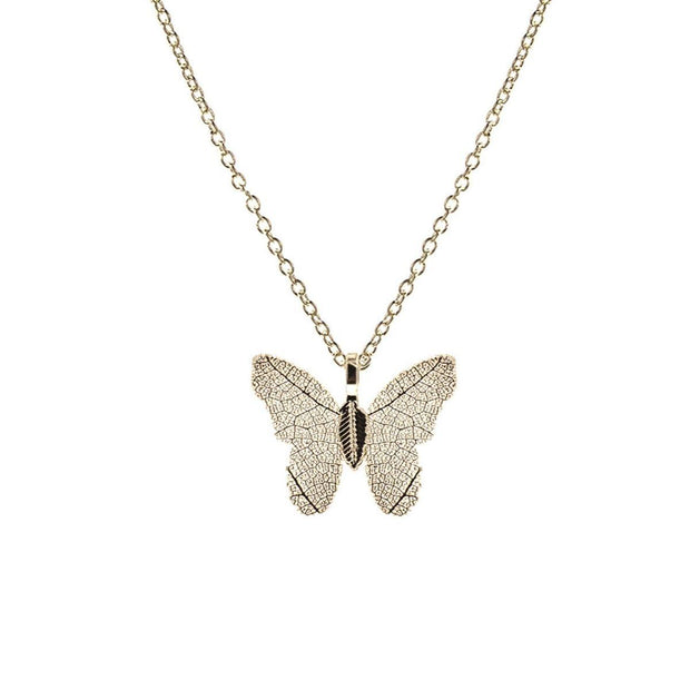 Gold Dipped Real Leaf Butterfly Necklace